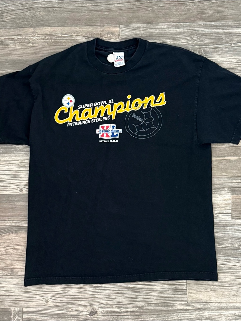 Vintage 2006 NFL Pittsburgh Steelers Super Bowl XL Champions Schedule Tee XL